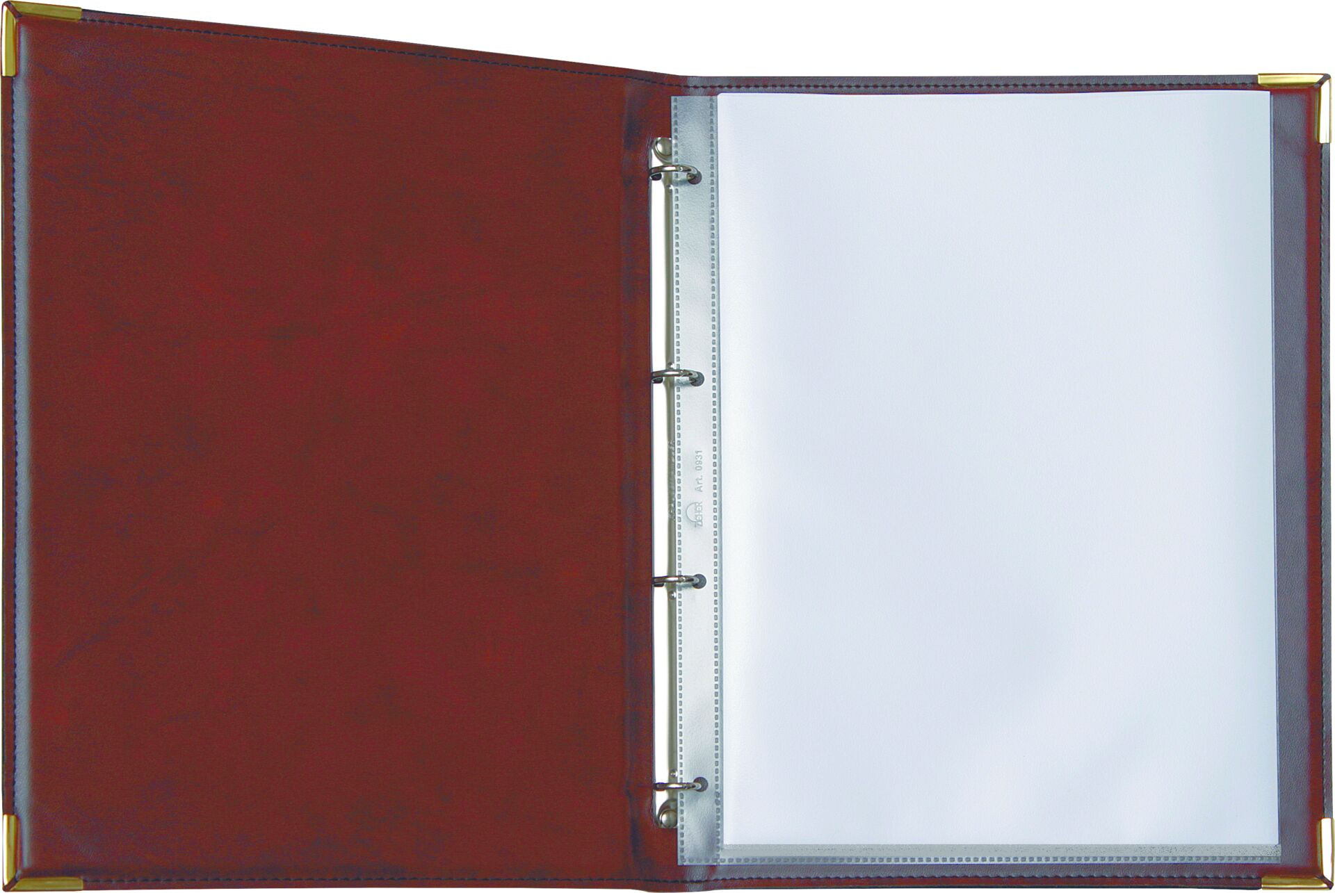 Speisekarte, Metallecken gold A4, weinrot